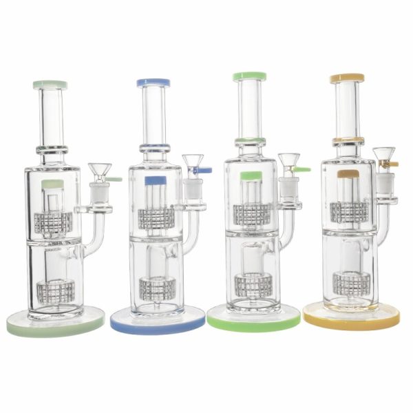 11 Inch Hookahs Thick Glass Bongs - Double Stereo Matrix Percolator Oil Dab Rigs